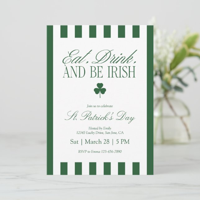 Convites Coma, Beba e Seja Irlandês Dia de São Patrício (Em pé/Frente)