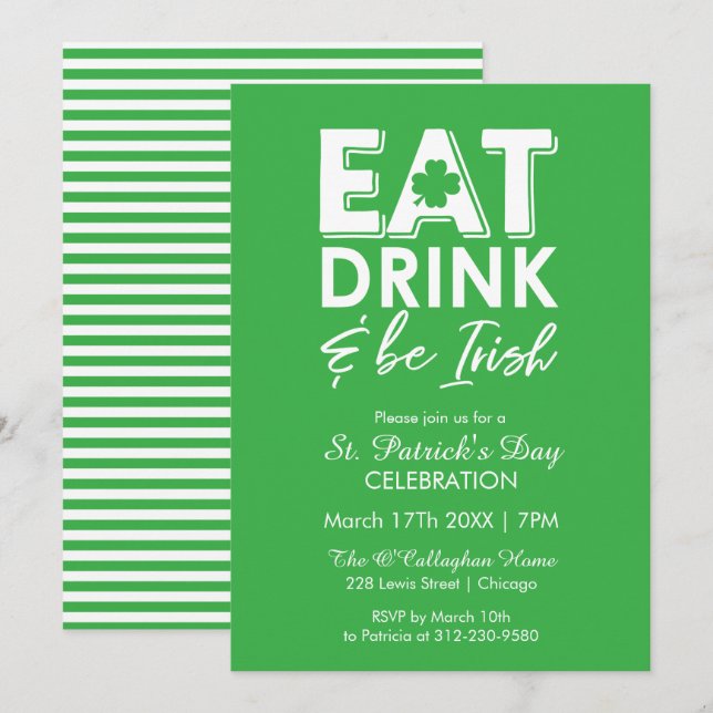 Convites Coma, beba e seja Rua irlandesa moderna. Dia de Pa (Frente/Verso)