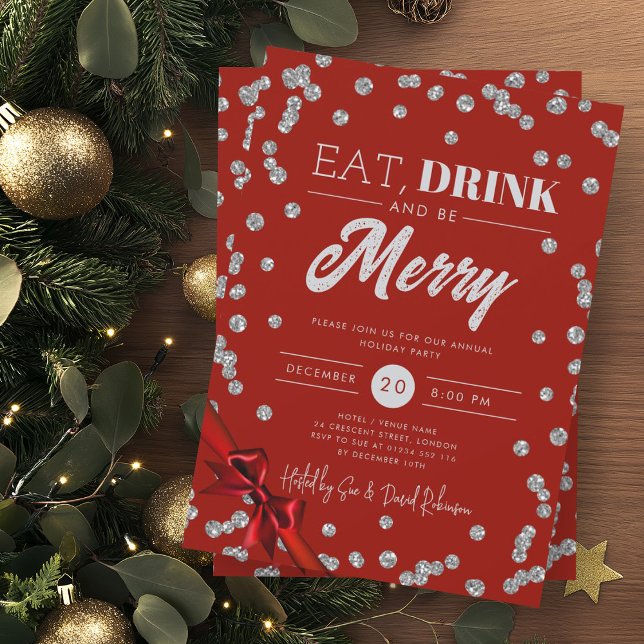 Convites Coma, Beba Lata De Prata Vermelha De Fita Xmas (Criador carregado)