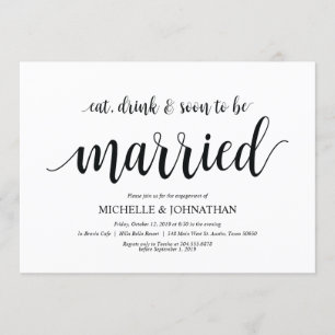 Convites Coma, beba, logo casado, Festa de noivado convida