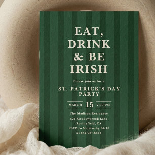 Convites Coma Beba Seja Irlandês Faixa da Festa de São Patr