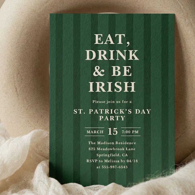 Convites Coma Beba Seja Irlandês Faixa da Festa de São Patr (Criador carregado)