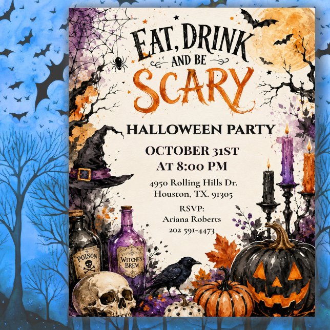 Convites Coma Beber Seja Assustador Halloween (Criador carregado)