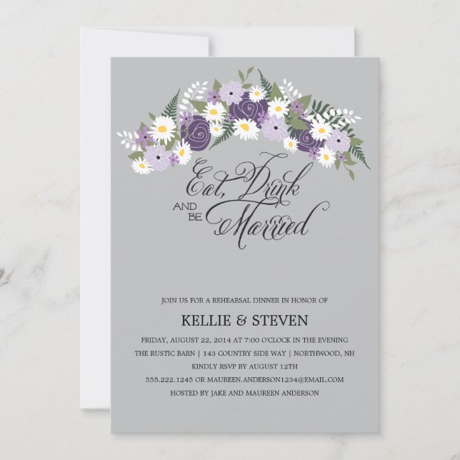 Convites Coma Bebida e se case com a terra floral russa (Frente)