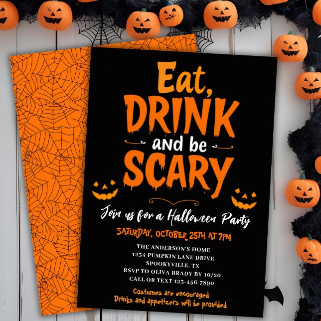 Convites Coma Bebida E Seja Assustador Festa De Halloween F (Eat Drink & Be Scary Festive Halloween Party Invitation)