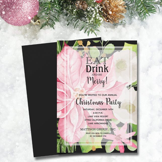 Convites Coma Bebida e Seja Feliz Festa de Natal Floral (Eat Drink and Be Merry Floral Christmas Party Invitations)