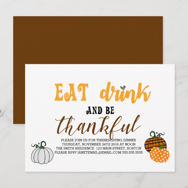 Convites Coma Bebida E Seja Uma Festa De Ação De Graças (Frente/Verso)