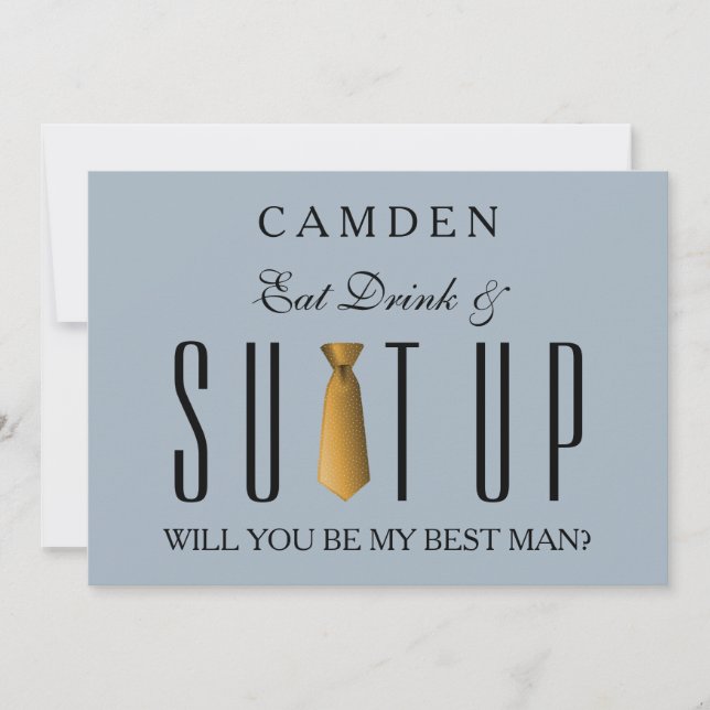 Convites Coma Bebida e Suitup Dourado Você será meu Bestman (Frente)