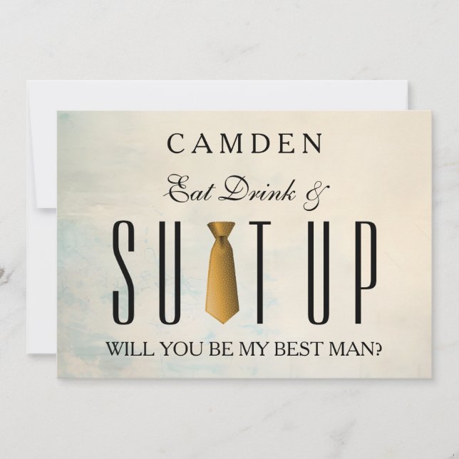 Convites Coma Bebida e Suitup Dourado Você será meu Bestman (Frente)