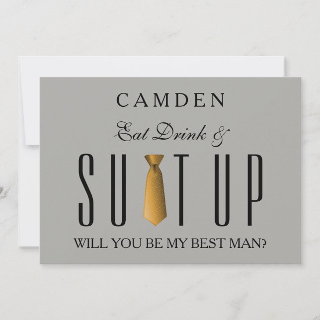 Convites Coma Bebida e Suitup Dourado Você será meu Bestman (Frente)