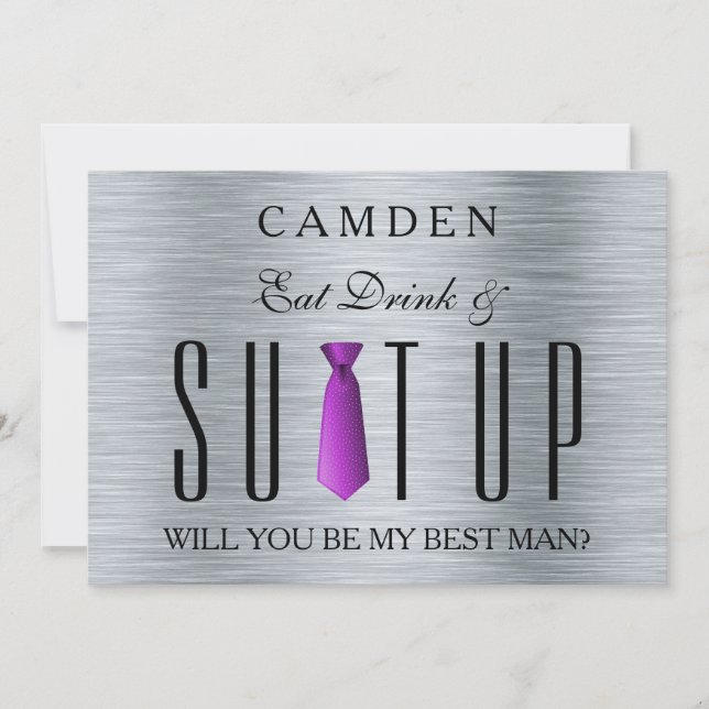 Convites Coma Bebida e Suitup Roxo Você será meu Bestman (Frente)