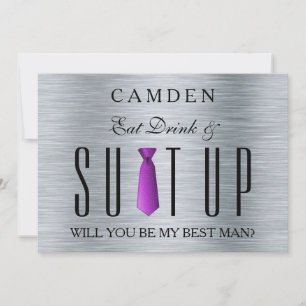 Convites Coma Bebida e Suitup Roxo Você será meu Bestman