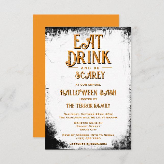 Convites Coma Bebida E Tenha Medo No Dia Das Bruxas (Frente/Verso)