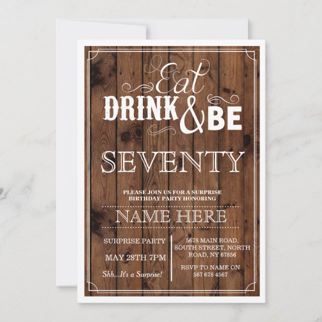 Convites Coma bebidas e tenha 70 anos ou qualquer Festa de  (Frente)