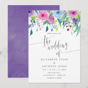 Convites Combinação de cores Ultra Violeta Floral Aquarela 