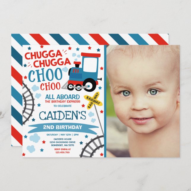 Convites Comboio Aniversário Convidar Chugga Chugga Choo Ch (Frente/Verso)