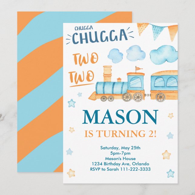 Convites Comboio Aniversário Convidar Chugga Chugga Dois Do (Frente/Verso)