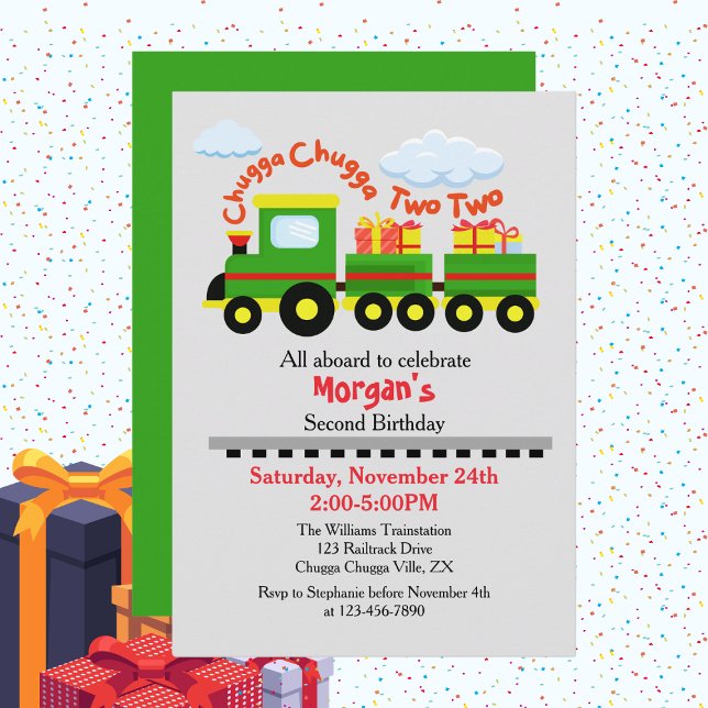 Convites Comboio Colorido Com segundo aniversário Com Prese (Criador carregado)