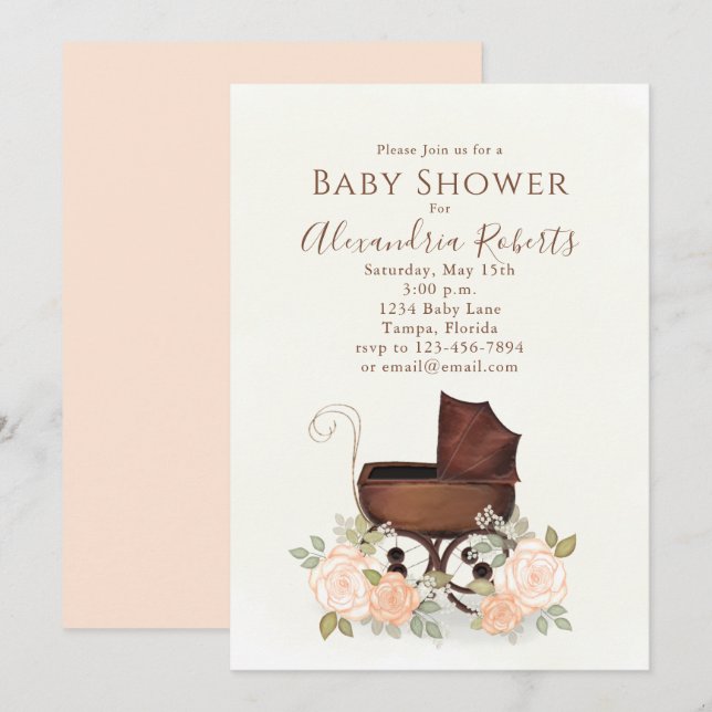 Convites Combustível Floral Elegante De Aquarela Rosa-chá d (Frente/Verso)