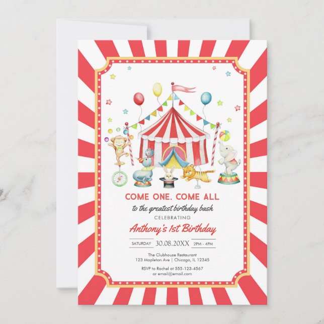 Convites Come One Come All Circus Boy Birthday Invitation (Frente)