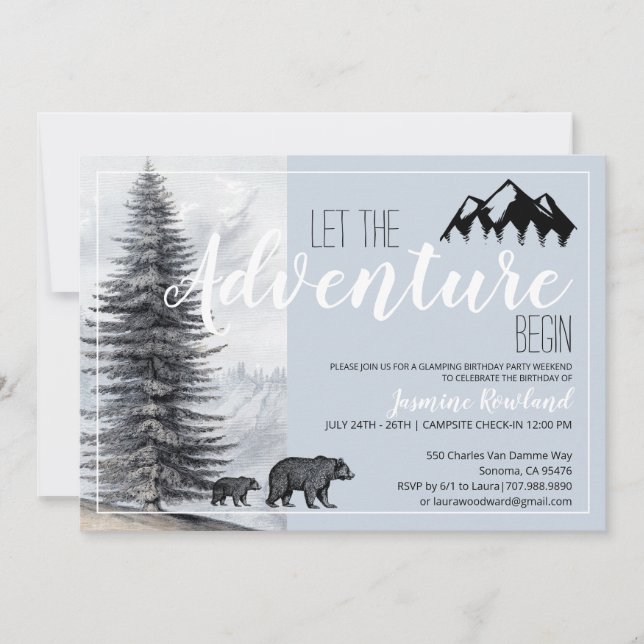 Convites Começa Aventura Aniversário De Aniversário De Camp (Frente)