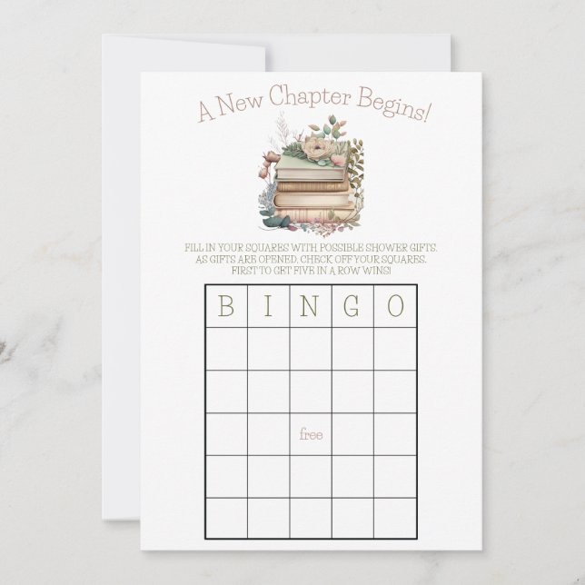 Convites Começa Um Novo Capítulo! jogo Chá de panela BINGO (Frente)