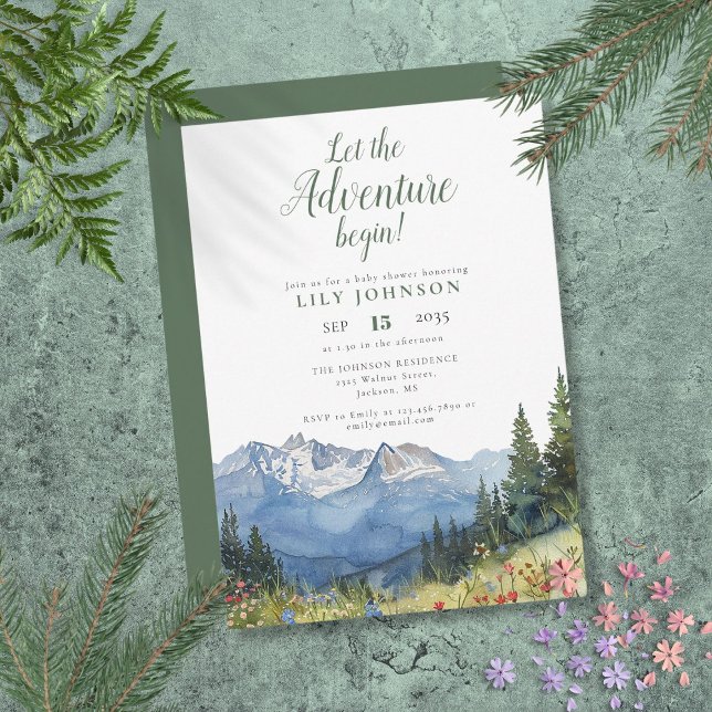 Convites Comece a Aventura Chuvade de Bebê Montanha (Let The Adventure Begin Mountain Baby Shower Invitation)