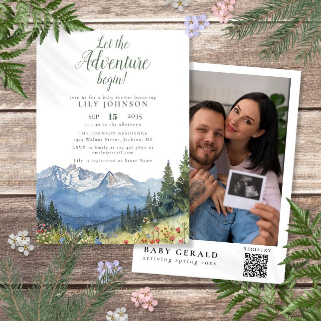 Convites Comece a Aventura do Chá de Bebê Código QR da Foto (Let The Adventure Begin Baby Shower Photo QR Code Invitation)