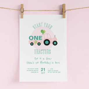 Convites Comece o 1º Aniversário dos Seus Tratores Rosa