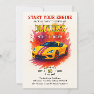 Convites Comece o aniversário do Super Carro de Aquarela do