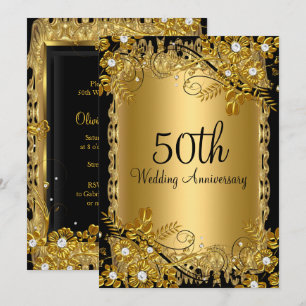 Convites Comemoração de 50 Anos Ouro Floral Swirl Diamante