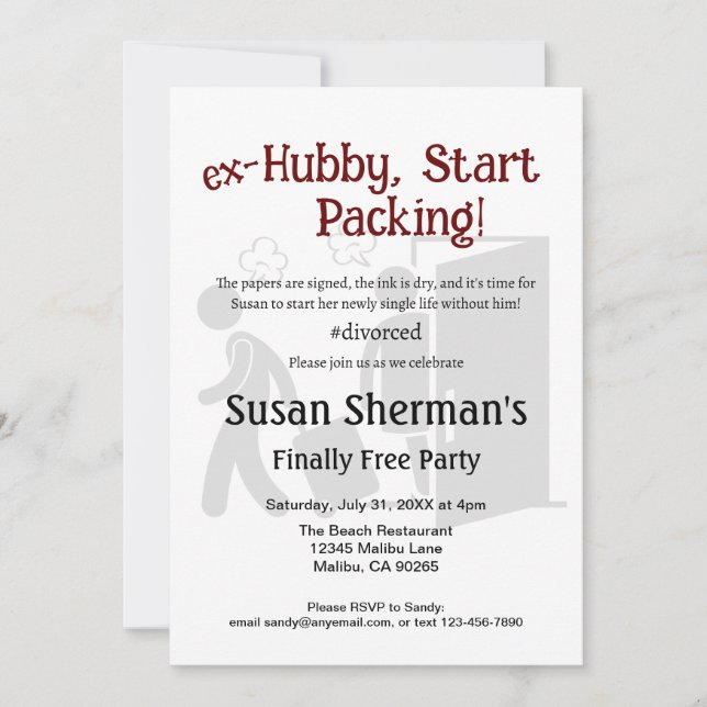 Convites Comemoração do Divorce Party Ex Hubby Início da Em (Frente)