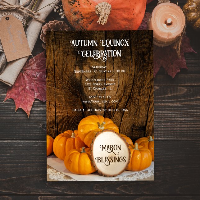 Convites Comemoração do Equinox do Outono Rustic Orange Pum (Invite friends to celebrate the Fall  season with this natural Autumn Equinox Celebration Invitation)