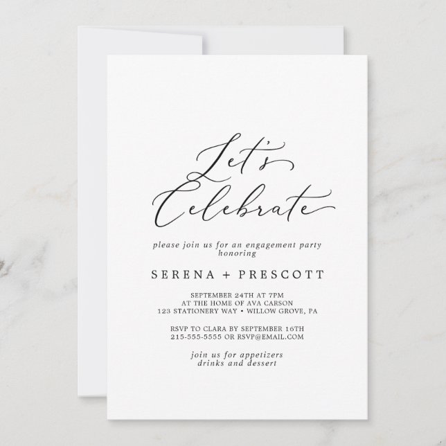 Convites Comemoração do Vamos de Caligrafia Preta Delicada (Frente)