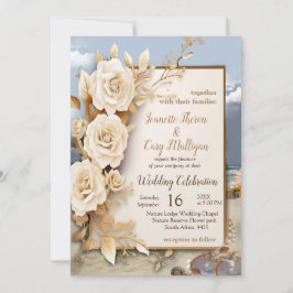 Convites Comemorações de Praia com Flores Brancas e Pérolas