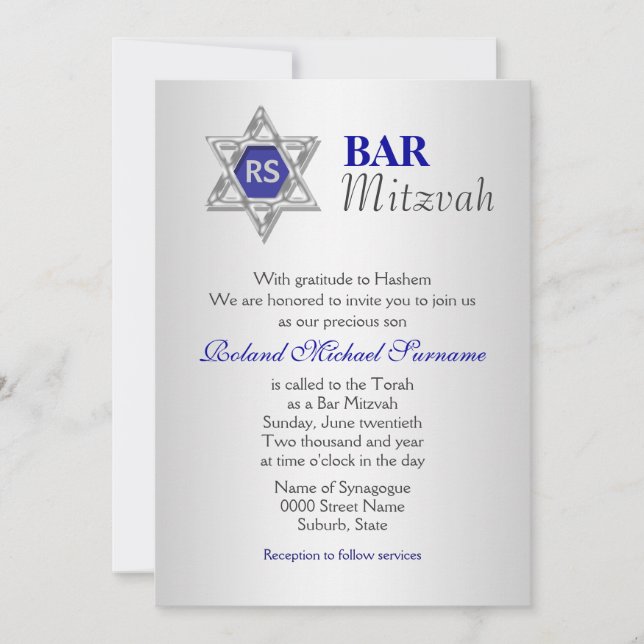 Convites Comemorações do bar azul de prata mitzvah (Frente)