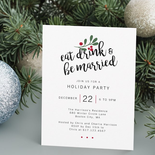 Convites Comemore, Beba e Seja Casado Festa de Fim de Ano (Eat Drink and Be Married Holiday Party Invitation)