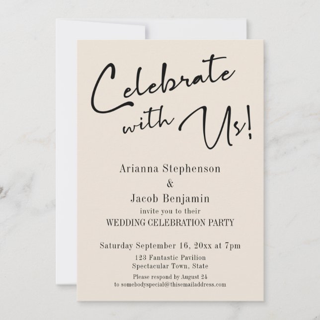 Convites "Comemore Conosco!" Festa de Casamento Simples Cre (Frente)