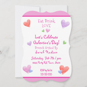 Convites COMER BEBER AMOR Galentines Diversão Aquarela Cora