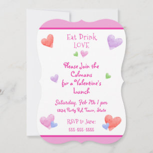 Convites COMER BEBER AMOR Valentines Diversão Aquarela Cora