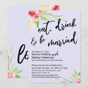 Convites Comer, Beber E Casar Com Lavanda De Flores Pintada