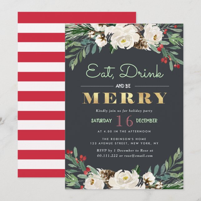 Convites COMER, BEBER E FELIZ BE| Festa de férias (Frente/Verso)