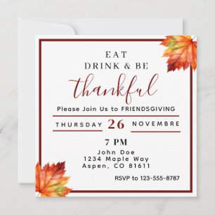 Convites comer beber e ser grato Friendsgiving