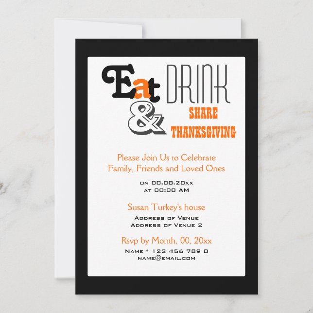 Convites Comer beber festa de Ação de Graças de aniversário (Frente)