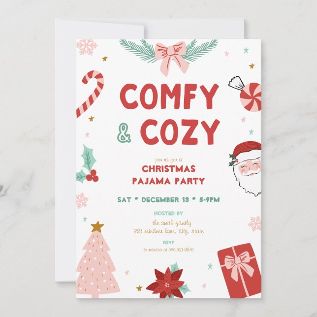 Convites Comfy & Cozy Christmas Pajama Party Invitations (Frente)
