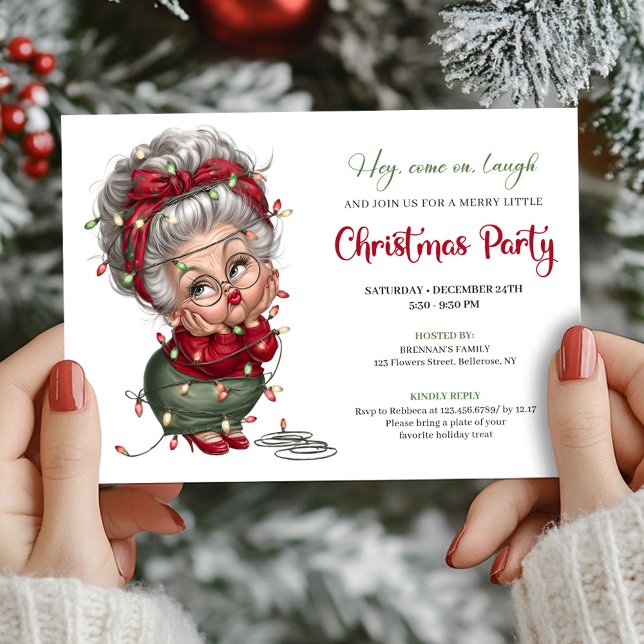 Convites Comic Grandma Festive Christmas Celebration Invite (Comic Grandma Festive Christmas Celebration Invite)