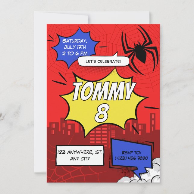 Convites Comic Spider Theme Birthday Party Invitation (Frente)