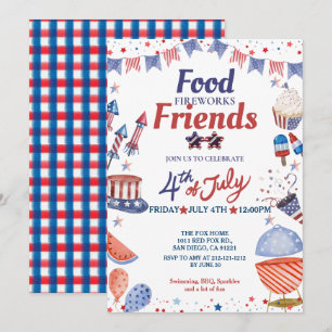 Convites Comida de 4 de Julho, Amigo e Fogos de Artifício, 