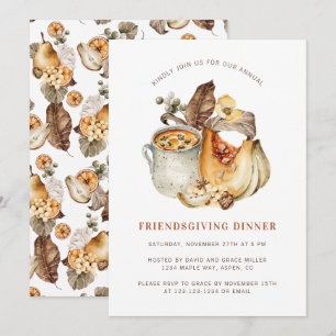 Convites Comida de Abóbora de Aquarela Janto de Ação de Gra