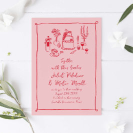 Convites Comida de Doodle Desenhada à Mão e Casamento Verme